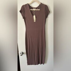 See You Monday - Brown Midi Dress - Cap Sleeve